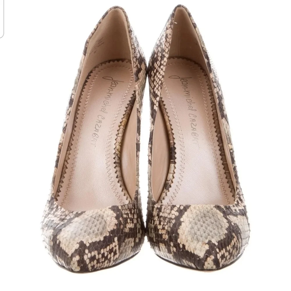 Tan snakeskin stiletto heels